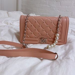 Badgley Mischka Pink Crossbody Pearl Strap Bag